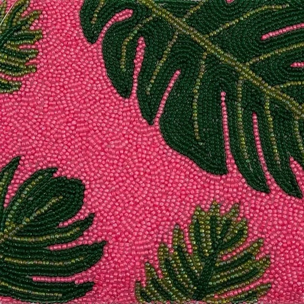 Tropical Pink Beaded Clutch with Bamboo Handle
